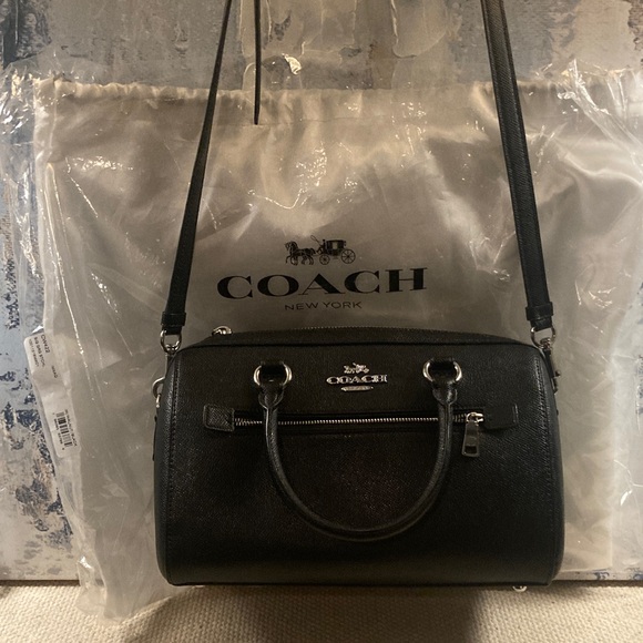 EUC Coach ROWAN Black Leather Satchel with Silver Accents - Picture 1 of 11